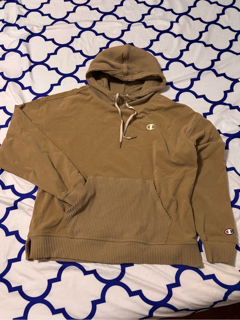Champion Pullover Hoodie in Light Brown with White Logo